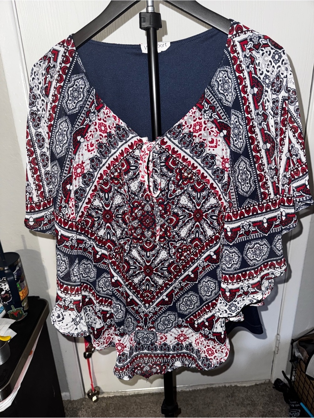 Westport Red, Navy & White Paisley Boho Blouse